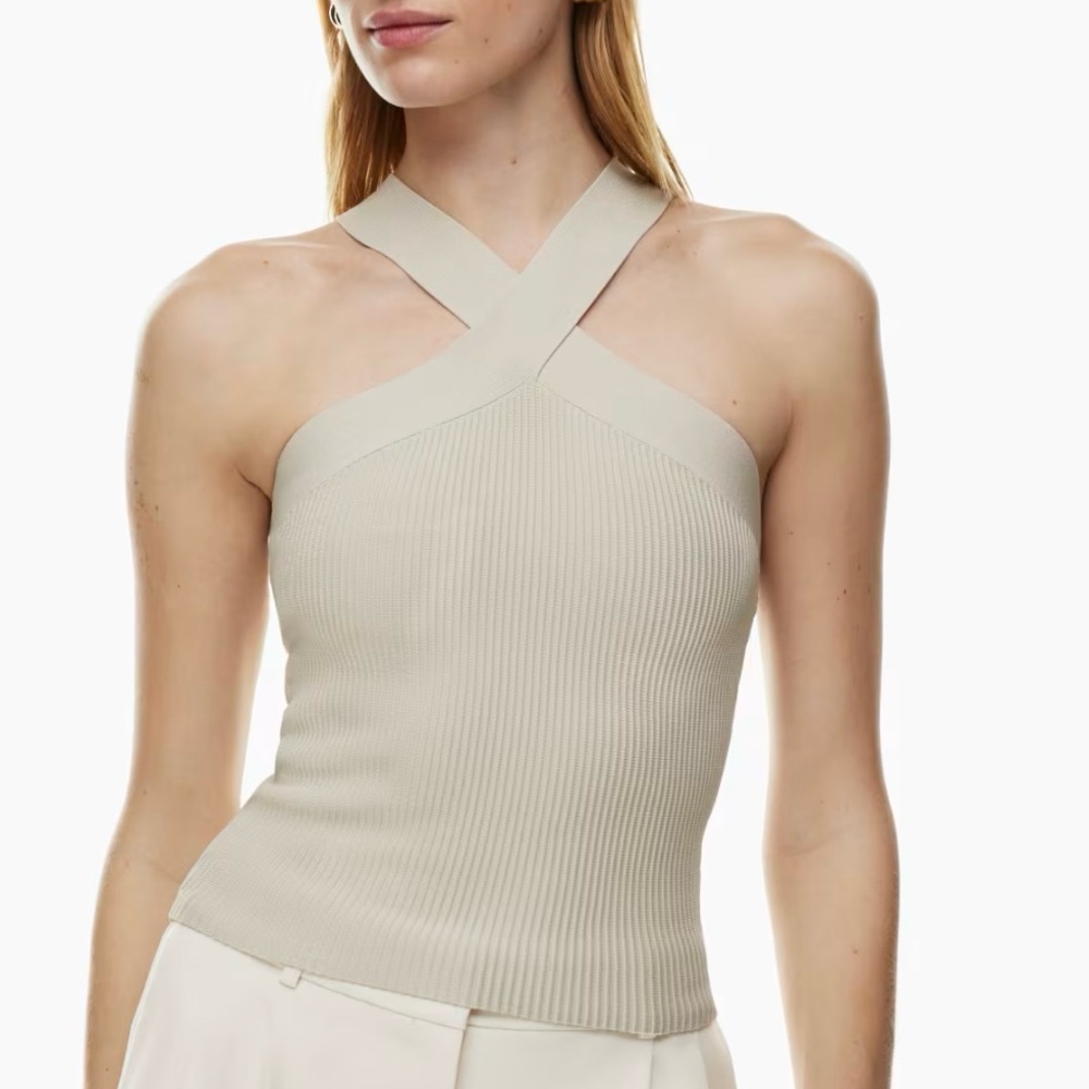 Aritzia Babaton Matte Pearl Sculpt Knit Cross Cropped Tank
